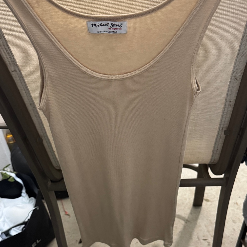 Michael Stars Beige Ribbed Scoop Tank